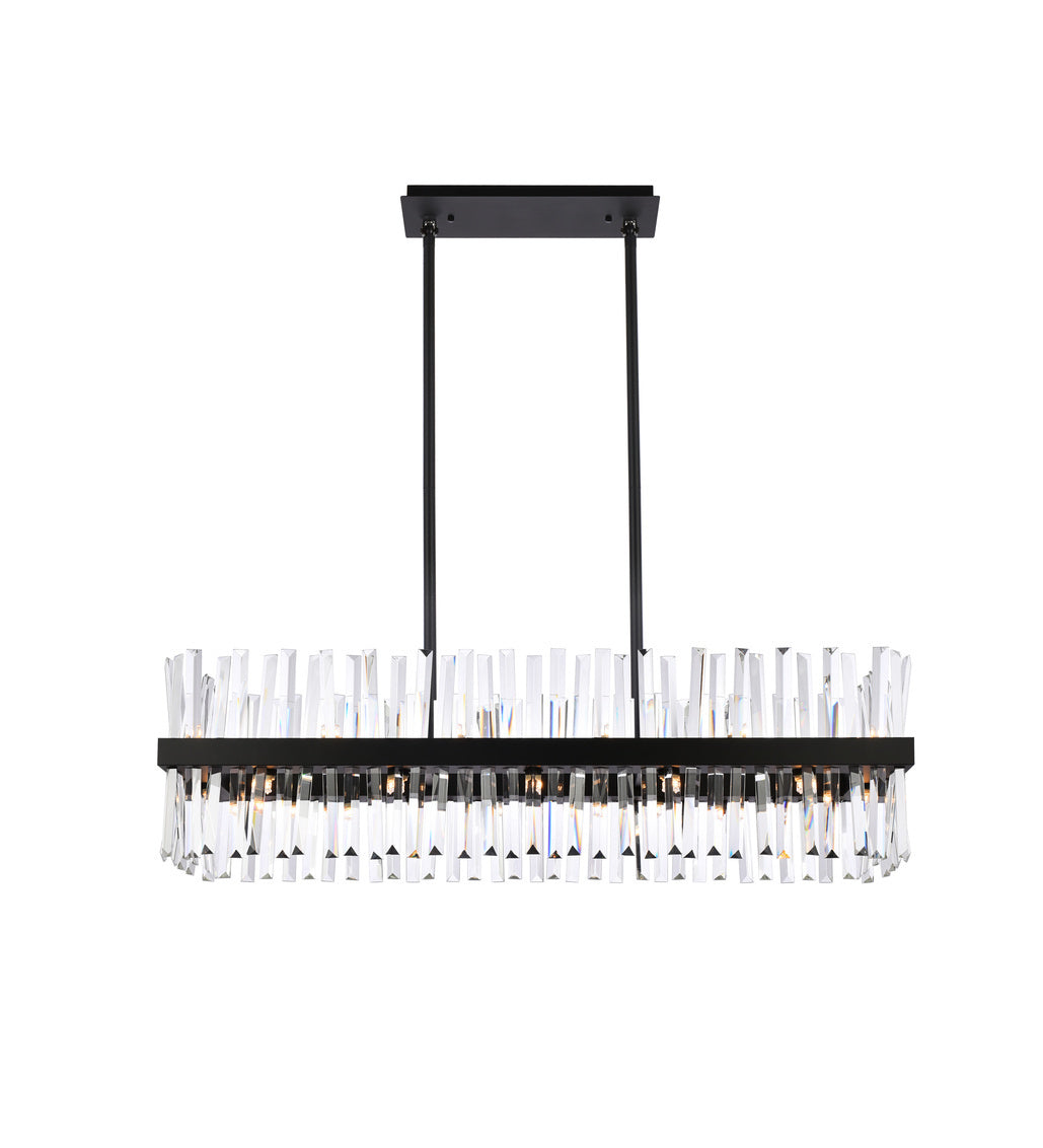 Steel Rectangular Frame with Clear Crystal Rod Linear Chandelier in Black by Elegant