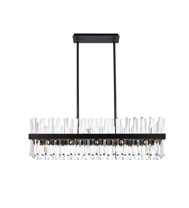 Steel Rectangular Frame with Clear Crystal Rod Linear Chandelier in Black by Elegant