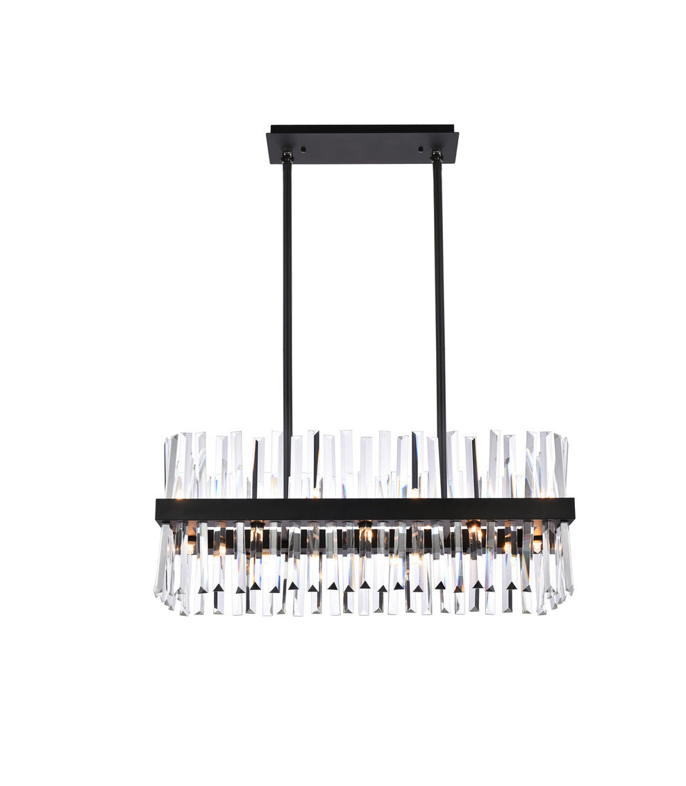 Steel Rectangular Frame with Clear Crystal Rod Linear Chandelier in Black by Elegant