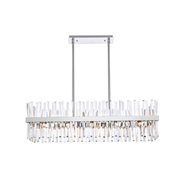 Steel Rectangular Frame with Clear Crystal Rod Linear Chandelier in Chrome by Elegant