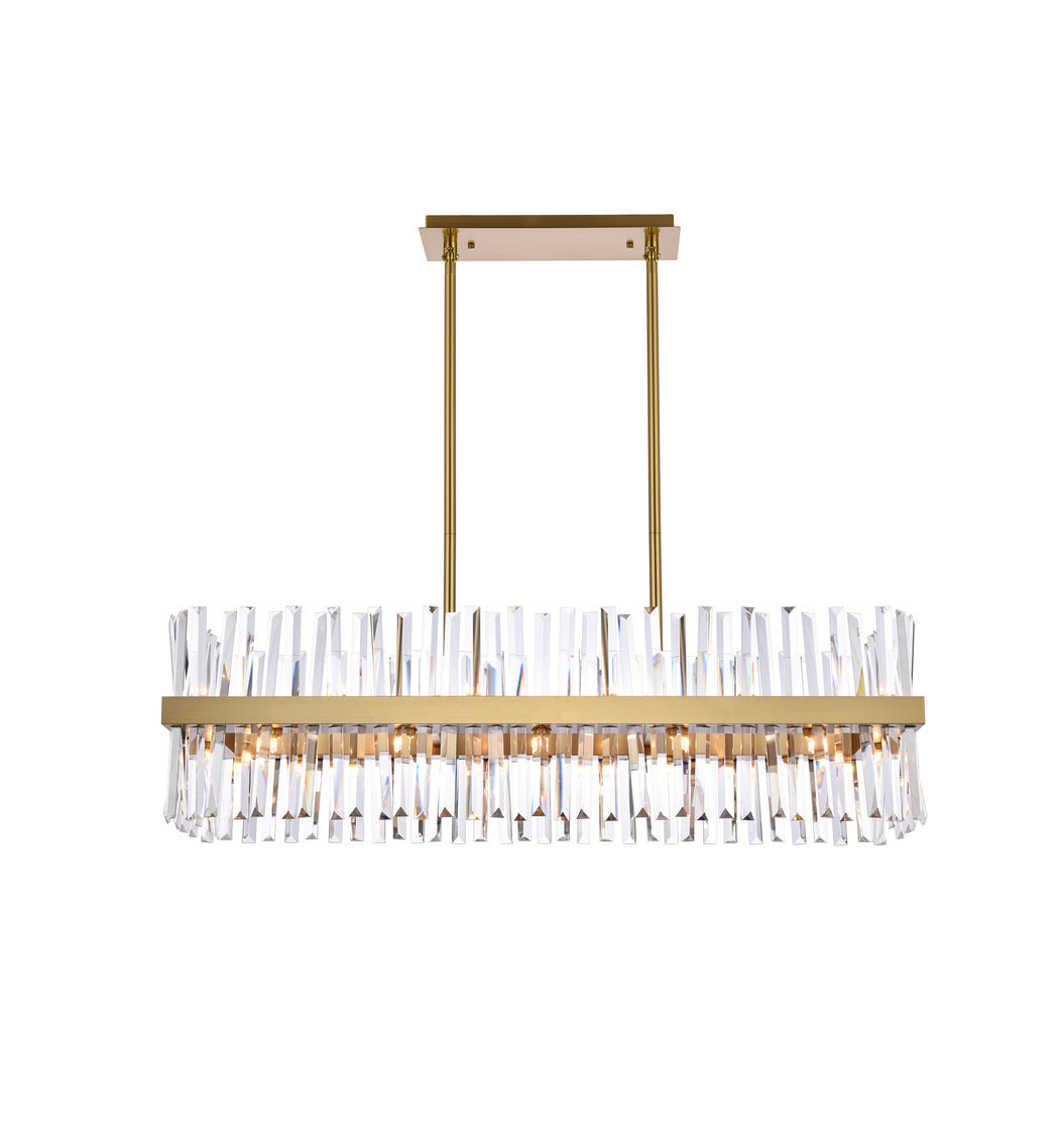 Steel Rectangular Frame with Clear Crystal Rod Linear Chandelier in Satin Gold by Elegant