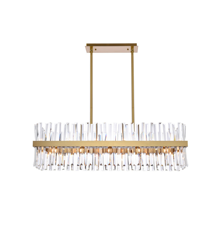 Steel Rectangular Frame with Clear Crystal Rod Linear Chandelier in Satin Gold by Elegant