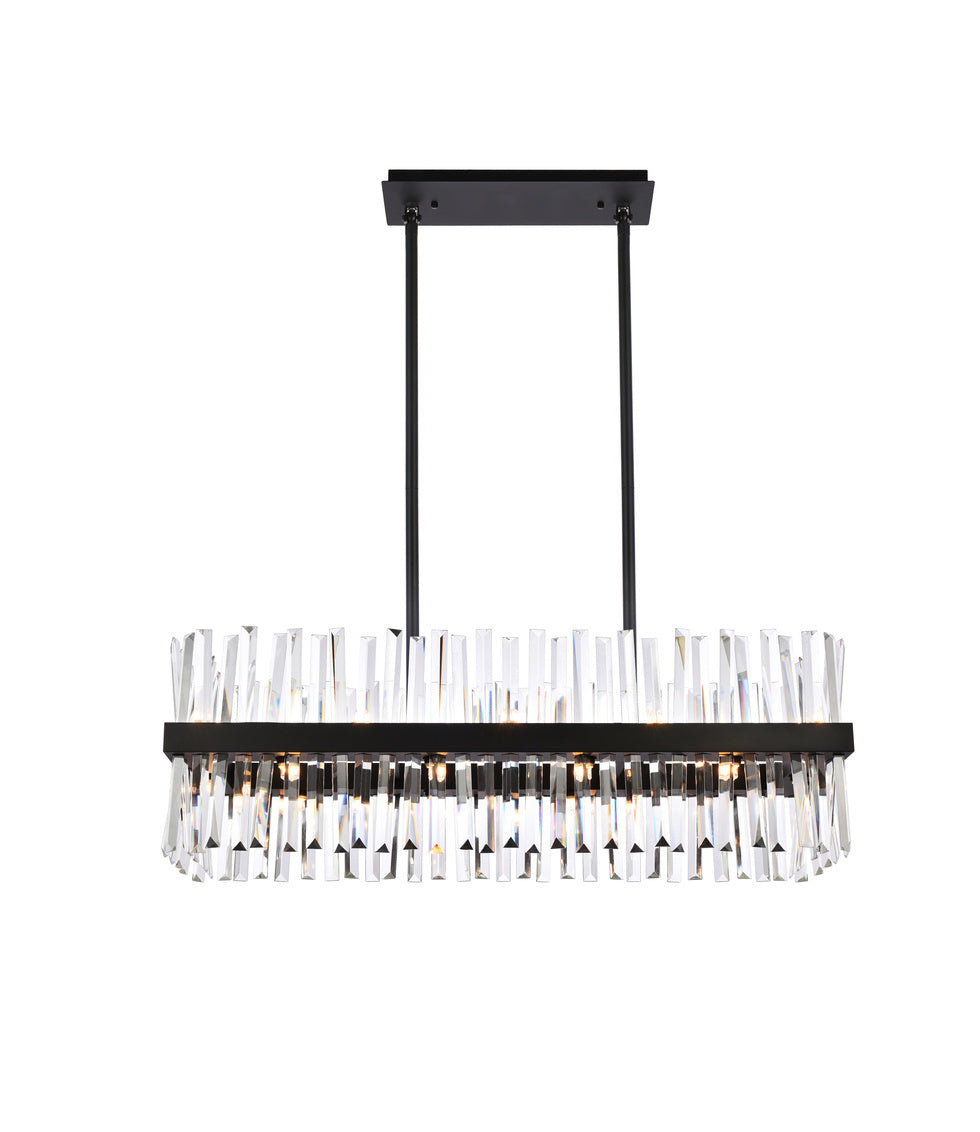 Steel Rectangular Frame with Clear Crystal Rod Linear Chandelier in Black by Elegant