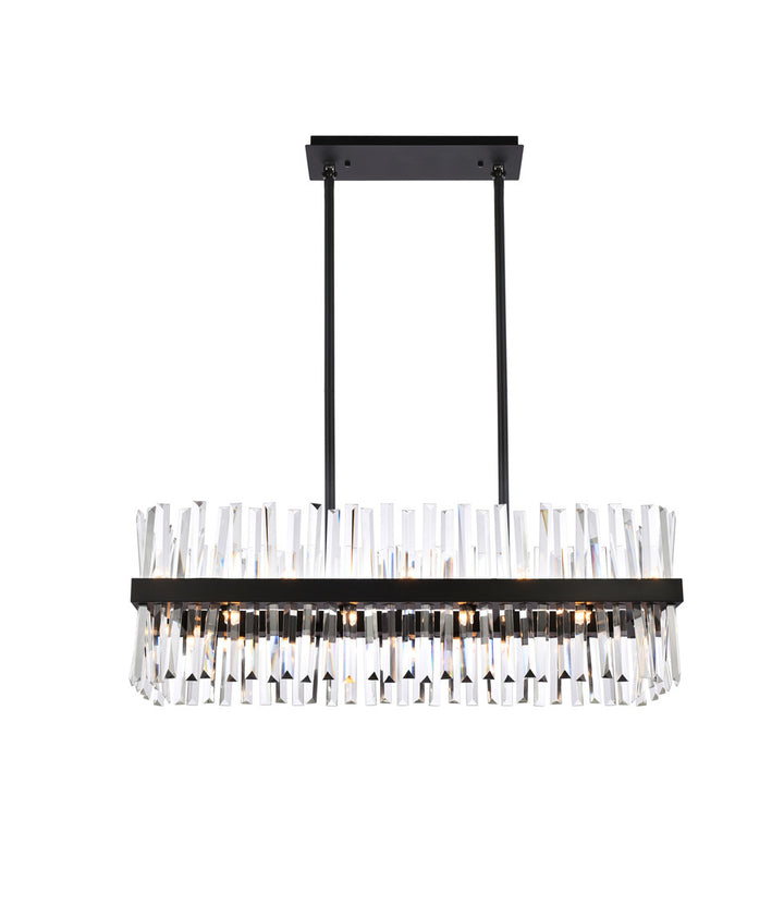 Steel Rectangular Frame with Clear Crystal Rod Linear Chandelier in Black by Elegant