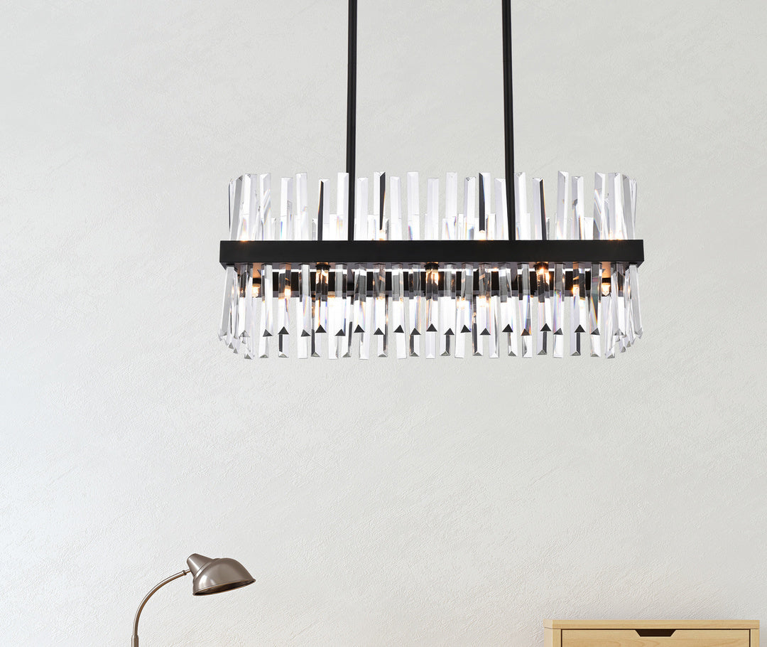 Steel Rectangular Frame with Clear Crystal Rod Linear Chandelier by Elegant - view 19