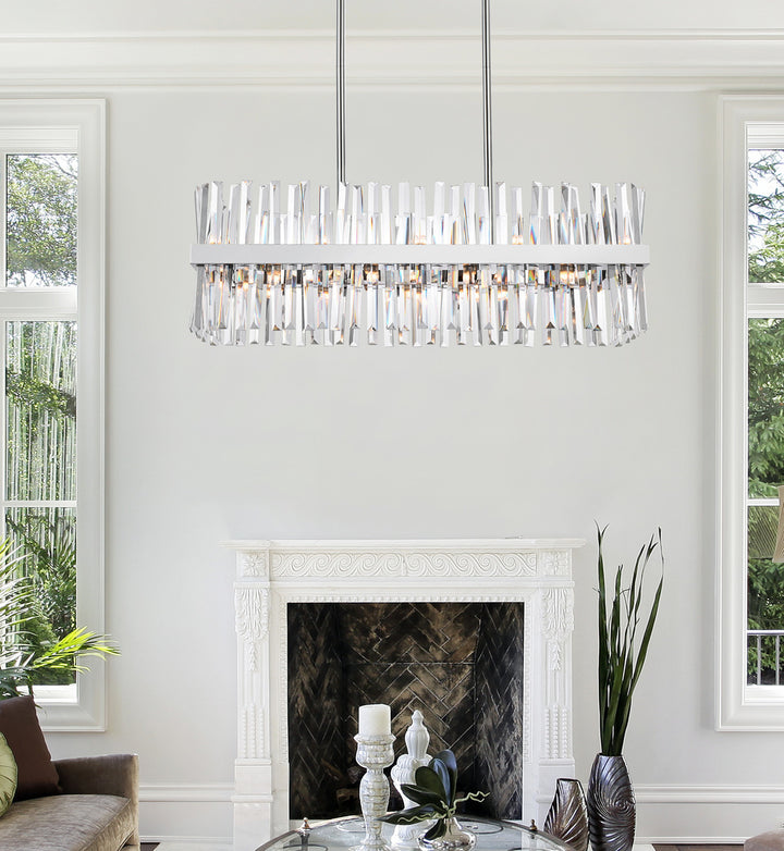 Steel Rectangular Frame with Clear Crystal Rod Linear Chandelier by Elegant - view 20