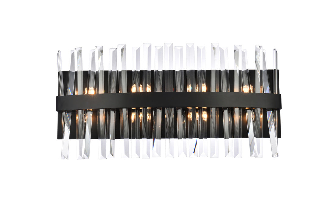 Steel Rectangular Frame with Clear Crystal Rod Vanity Light in Black by Elegant