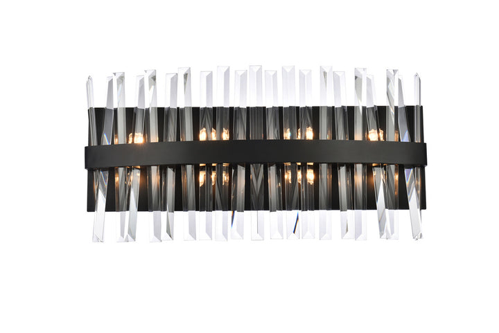Steel Rectangular Frame with Clear Crystal Rod Vanity Light in Black by Elegant