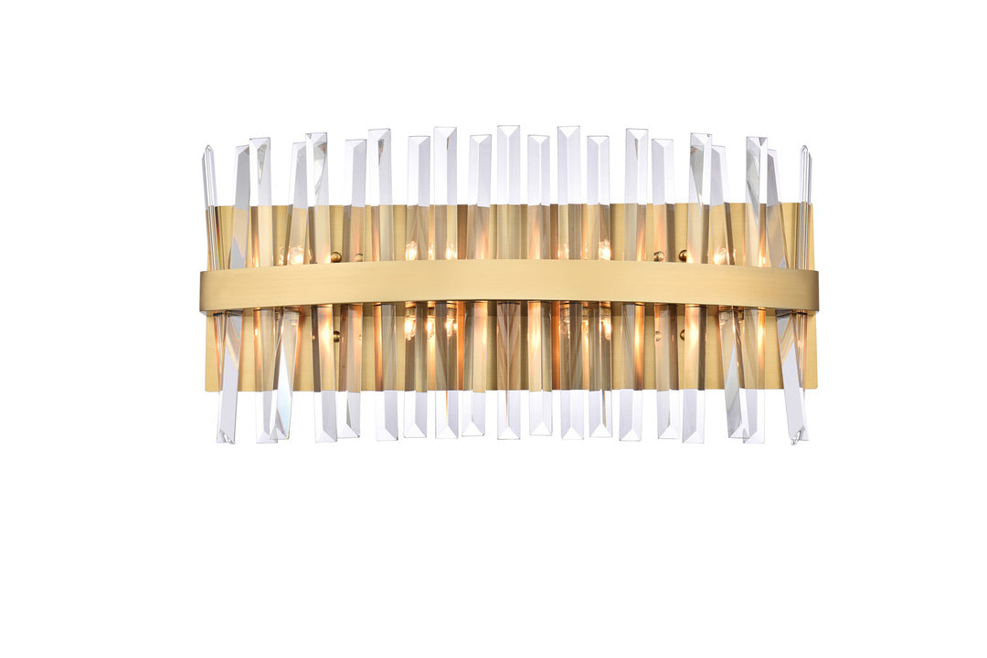 Steel Rectangular Frame with Clear Crystal Rod Vanity Light in Satin Gold by Elegant
