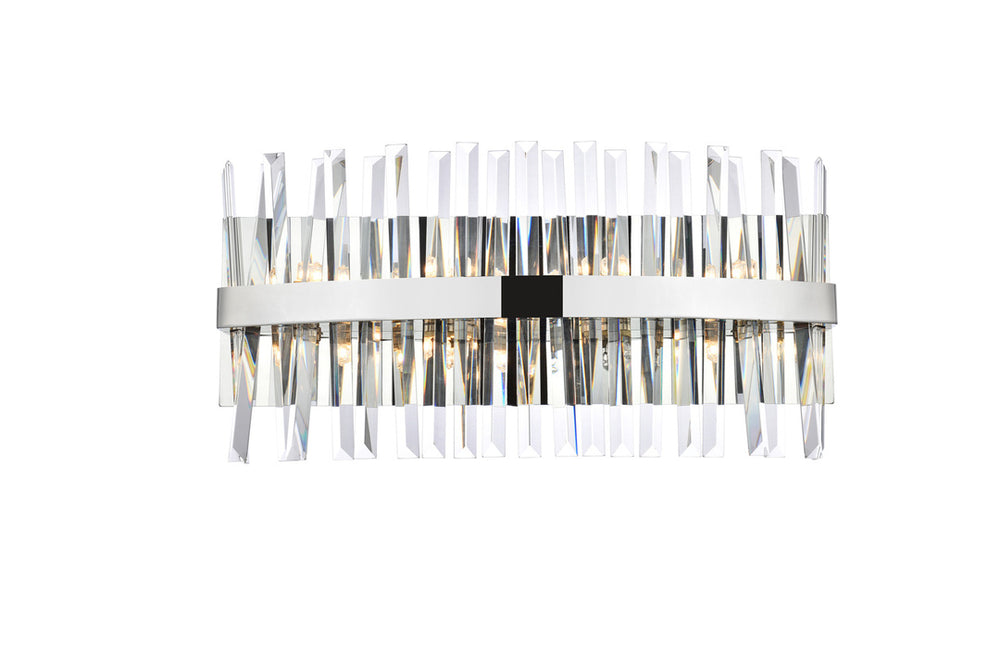 Steel Rectangular Frame with Clear Crystal Rod Vanity Light in Chrome by Elegant