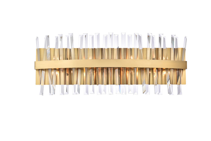 Steel Rectangular Frame with Clear Crystal Rod Vanity Light in Satin Gold by Elegant