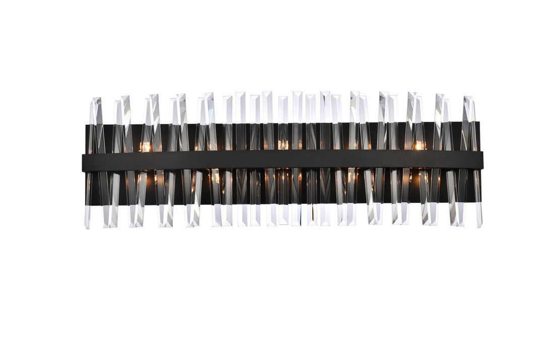 Steel Rectangular Frame with Clear Crystal Rod Vanity Light in Black by Elegant