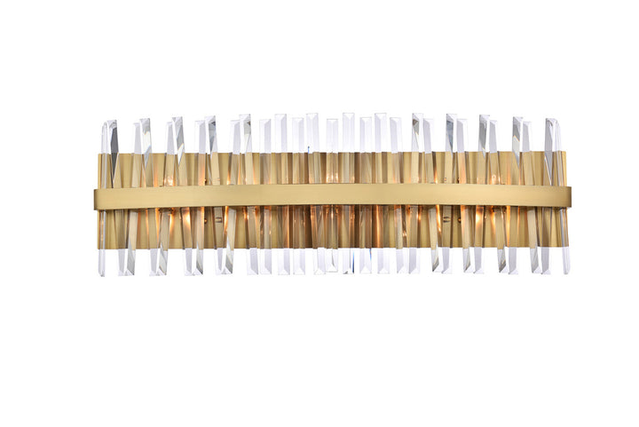 Steel Rectangular Frame with Clear Crystal Rod Vanity Light in Satin Gold by Elegant