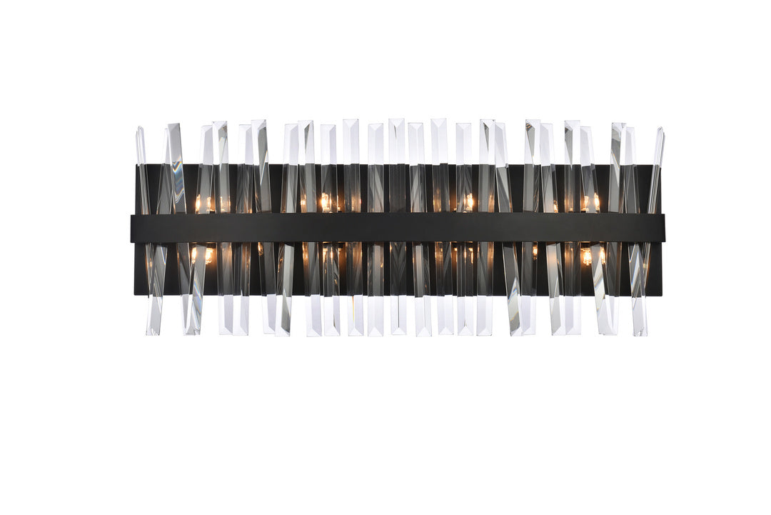 Steel Rectangular Frame with Clear Crystal Rod Vanity Light in Black by Elegant