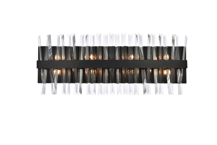 Steel Rectangular Frame with Clear Crystal Rod Vanity Light in Black by Elegant