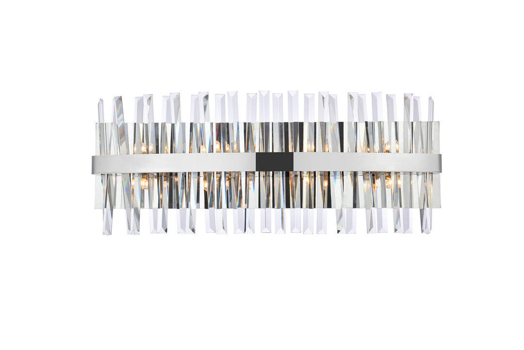 Steel Rectangular Frame with Clear Crystal Rod Vanity Light in Chrome by Elegant