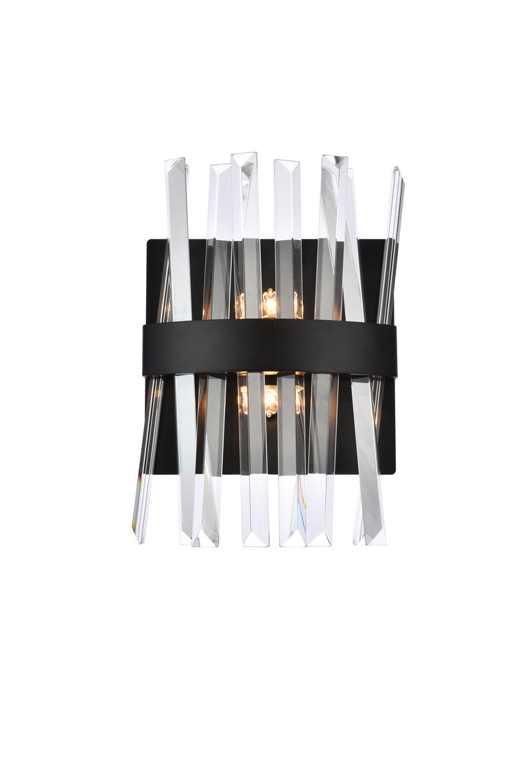 Steel Rectangular Frame with Clear Crystal Rod Wall Sconce in Black by Elegant