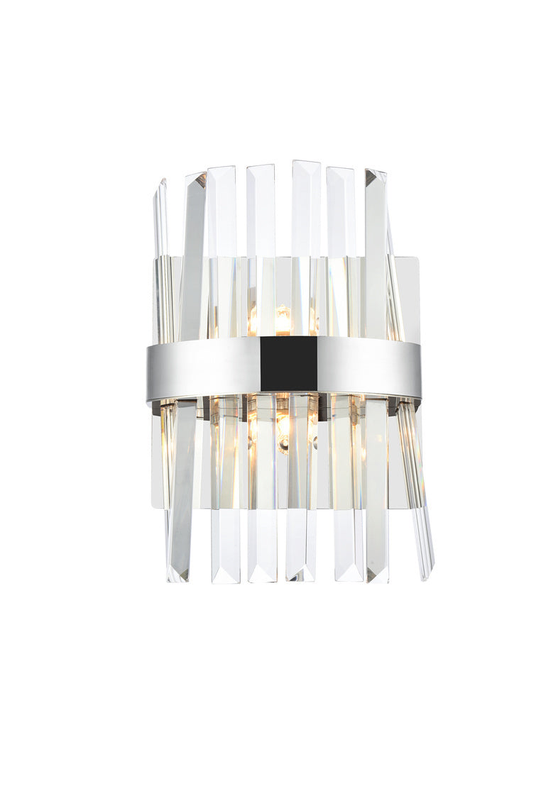Steel Rectangular Frame with Clear Crystal Rod Wall Sconce in Chrome by Elegant