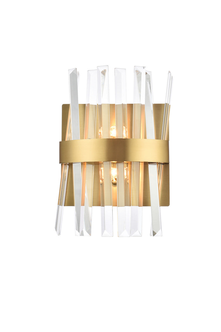 Steel Rectangular Frame with Clear Crystal Rod Wall Sconce in Satin Gold by Elegant