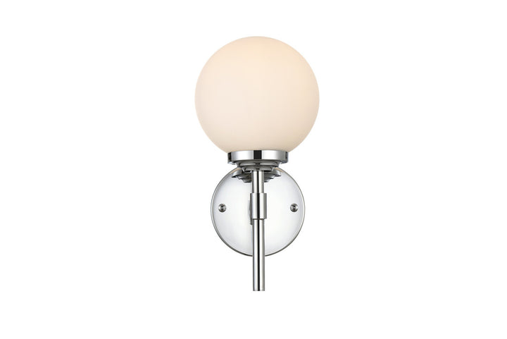 Steel Frame with Frosted Glass Globe Shade Wall Sconce in Chrome by Living District