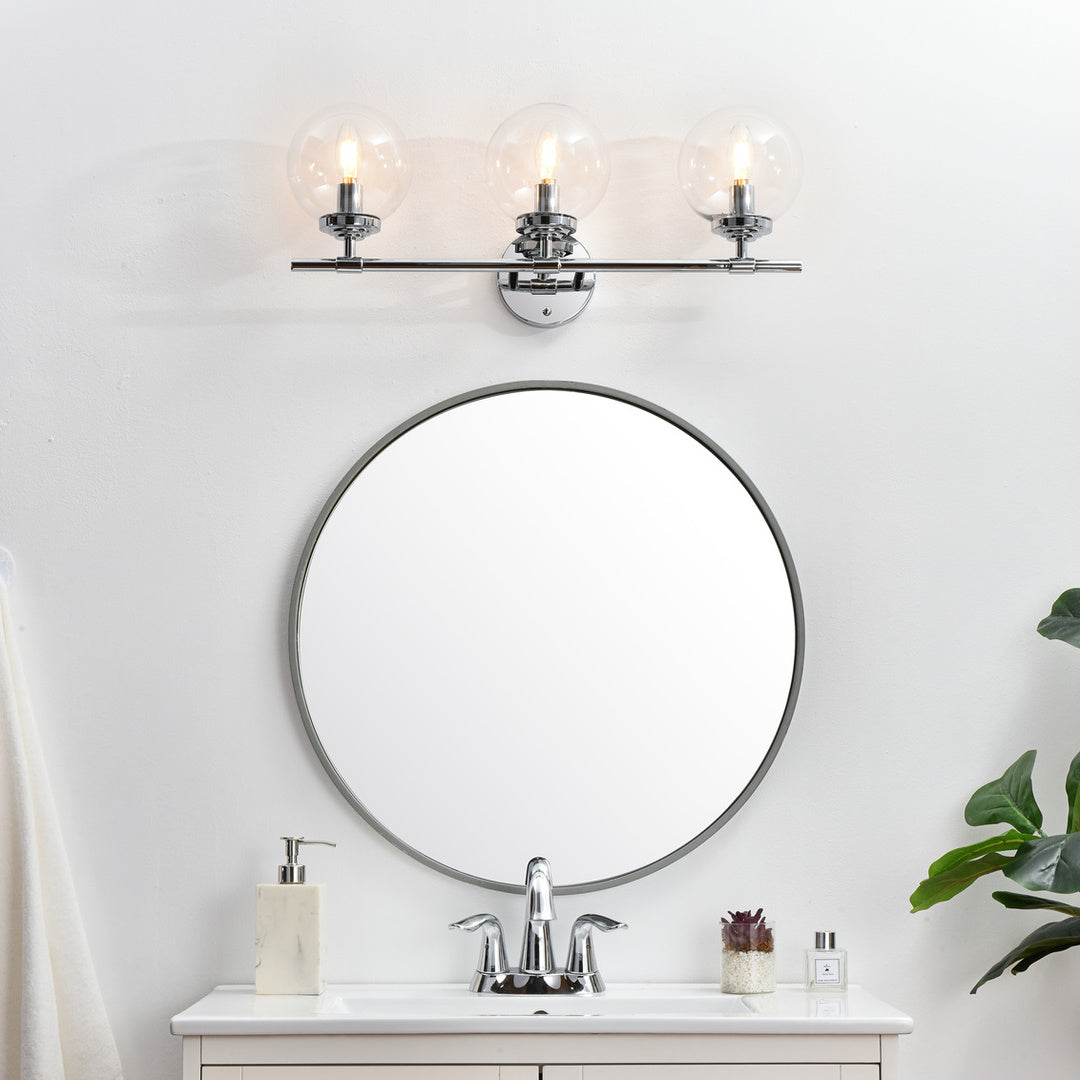 Steel Frame with Clear Glass Globe Vanity Light