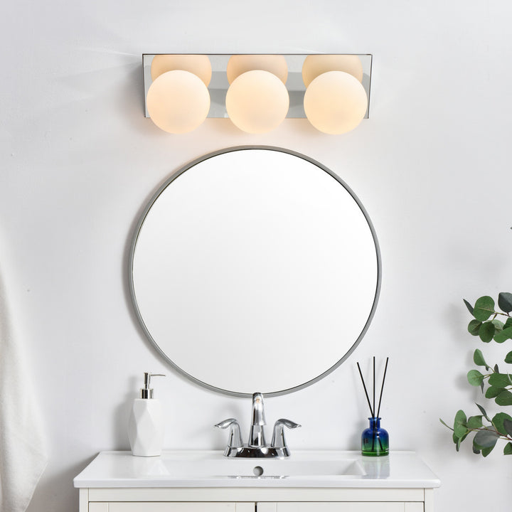 Steel Frame with Frosted Glass Globe Vanity Light