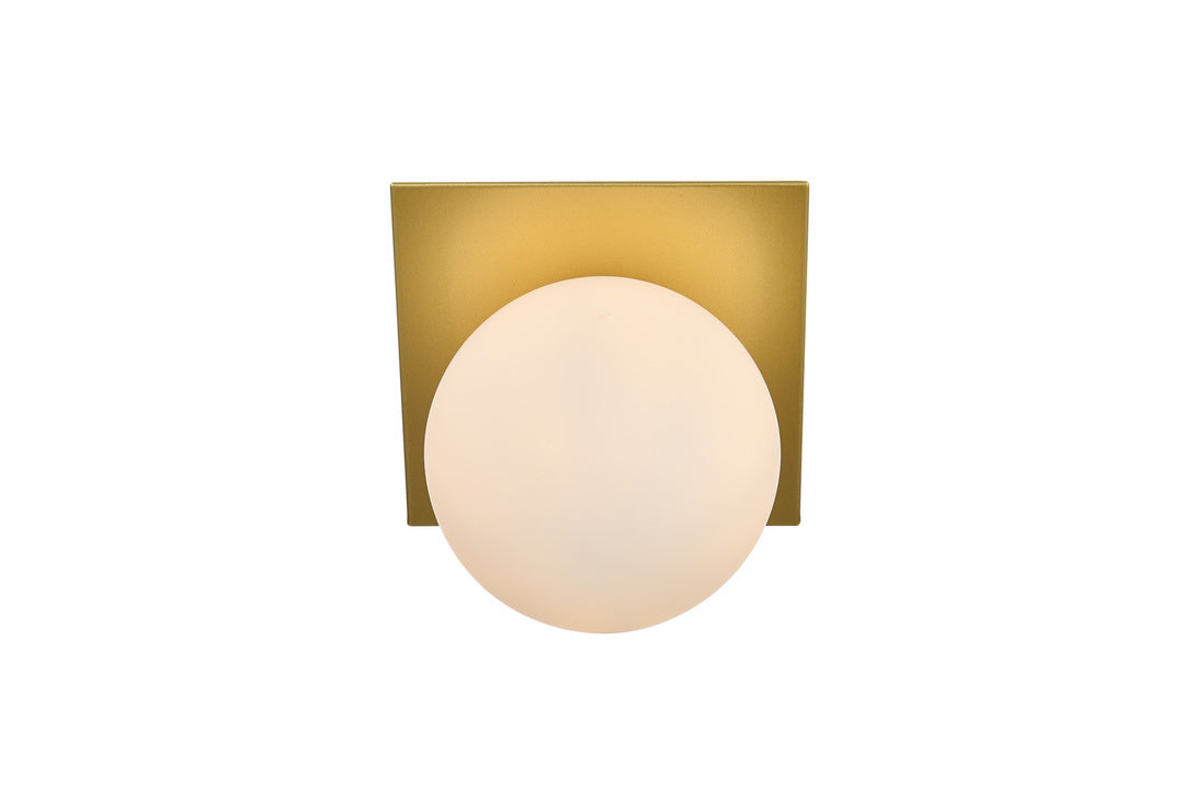 Steel Frame with Frosted Glass Globe Wall Sconce in Brass by Living District