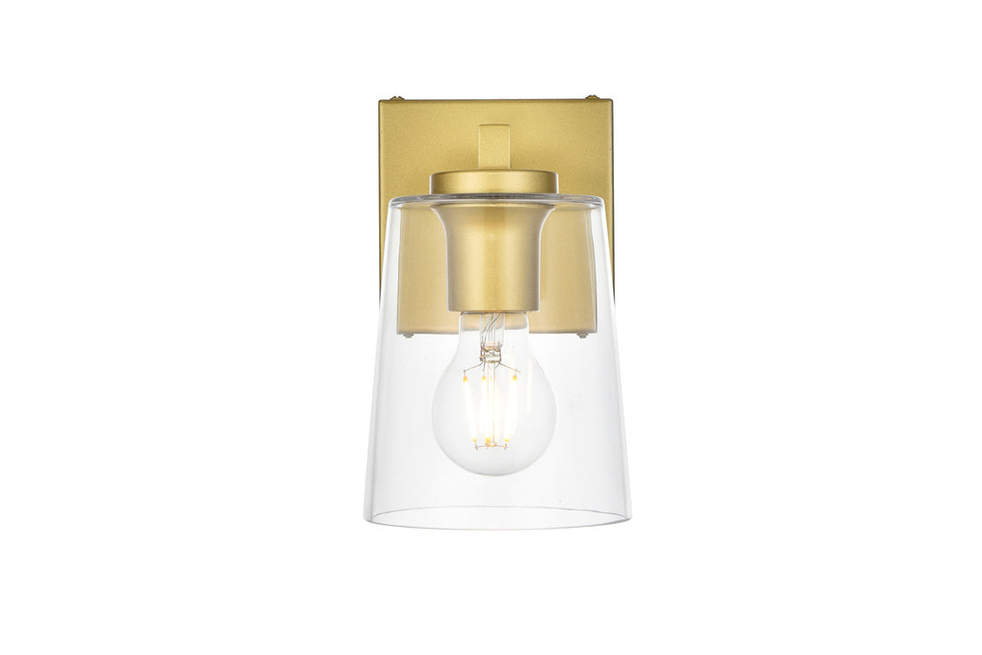 Steel Frame with Clear Glass Shade Wall Sconce in Brass by Living District