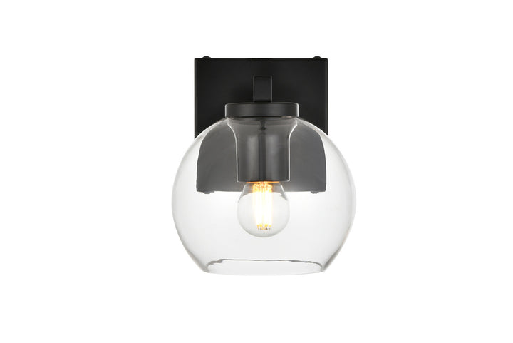 Steel Frame with Clear Glass Shade Wall Sconce in Black by Living District