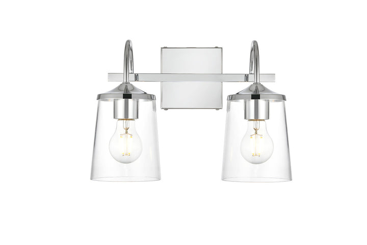Steel Curve Arm Frame with Clear Cylindrical Glass Shade Vanity Light