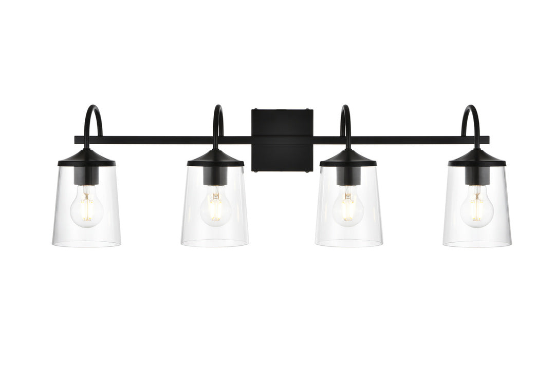 Steel Curve Arm Frame with Clear Cylindrical Glass Shade Vanity Light