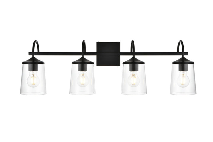 Steel Curve Arm Frame with Clear Cylindrical Glass Shade Vanity Light