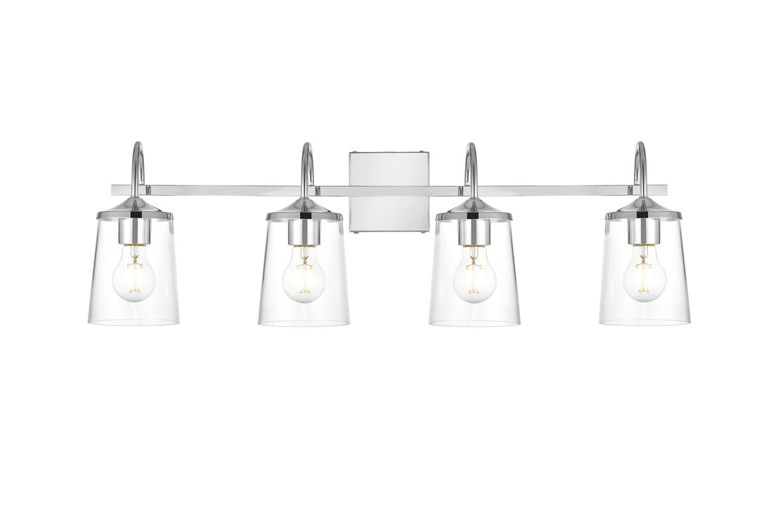 Steel Curve Arm Frame with Clear Cylindrical Glass Shade Vanity Light