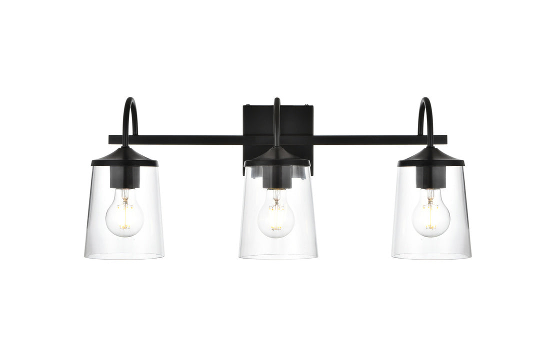 Steel Curve Arm Frame with Clear Cylindrical Glass Shade Vanity Light