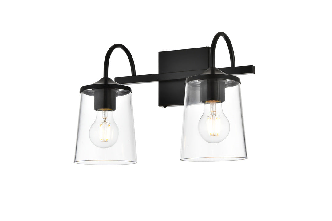 Steel Curve Arm Frame with Clear Cylindrical Glass Shade Vanity Light
