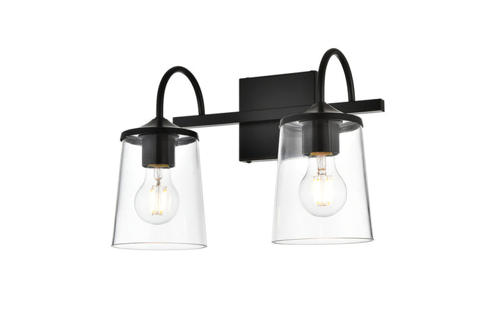 Steel Curve Arm Frame with Clear Cylindrical Glass Shade Vanity Light