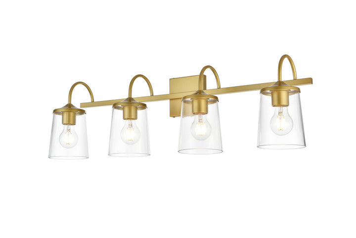 Steel Curve Arm Frame with Clear Cylindrical Glass Shade Vanity Light