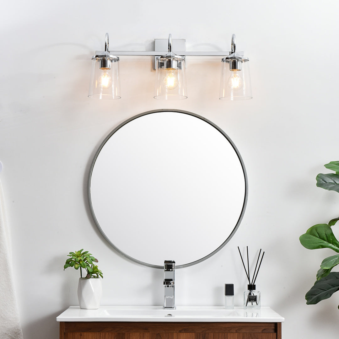 Steel Curve Arm Frame with Clear Cylindrical Glass Shade Vanity Light