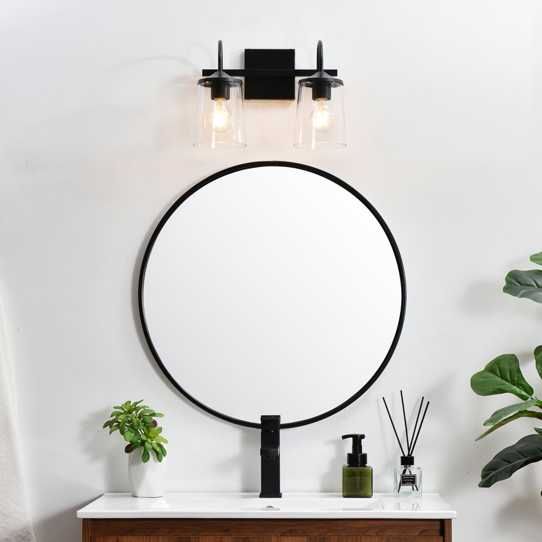 Steel Curve Arm Frame with Clear Cylindrical Glass Shade Vanity Light