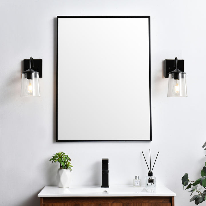 Steel Curve Arm Frame with Clear Cylindrical Glass Shade Vanity Light