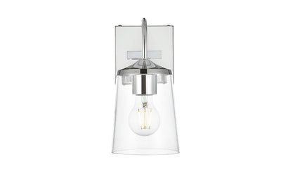Steel Curve Arm Frame with Clear Cylindrical Glass Shade Wall Sconce