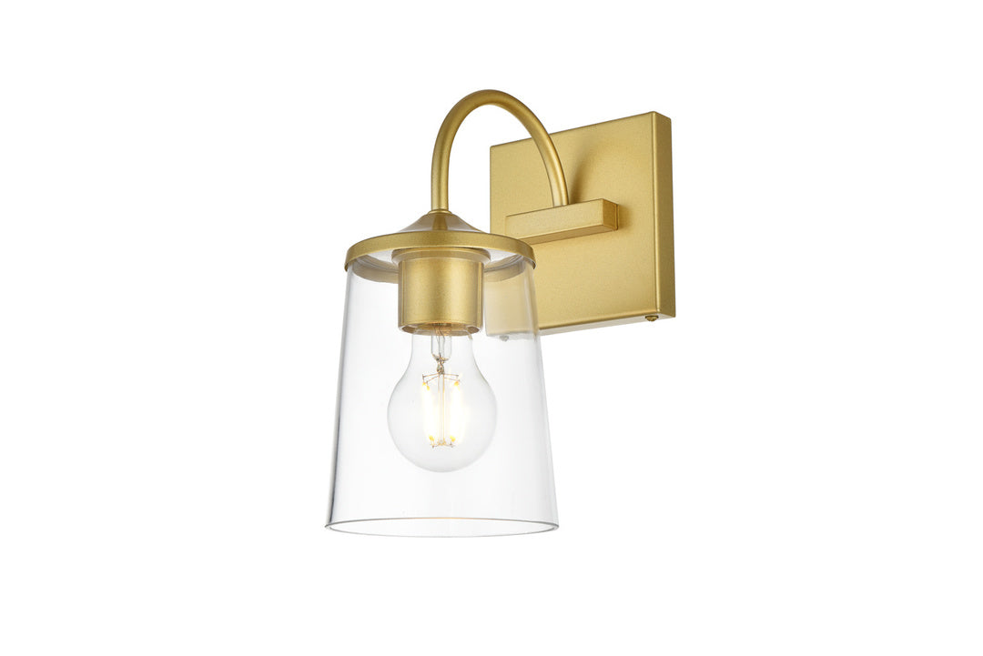 Steel Curve Arm Frame with Clear Cylindrical Glass Shade Wall Sconce by Living District - view 6