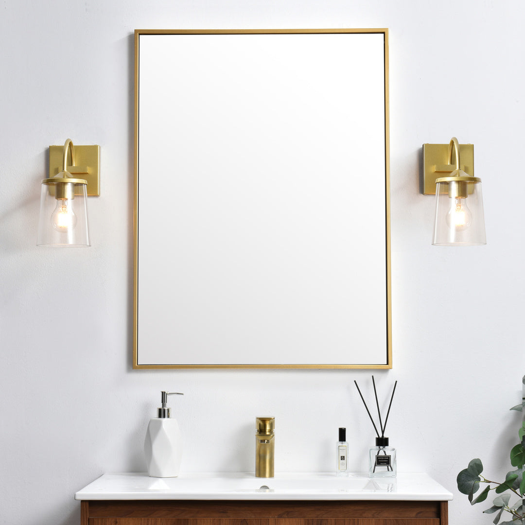 Steel Curve Arm Frame with Clear Cylindrical Glass Shade Wall Sconce by Living District - view 9