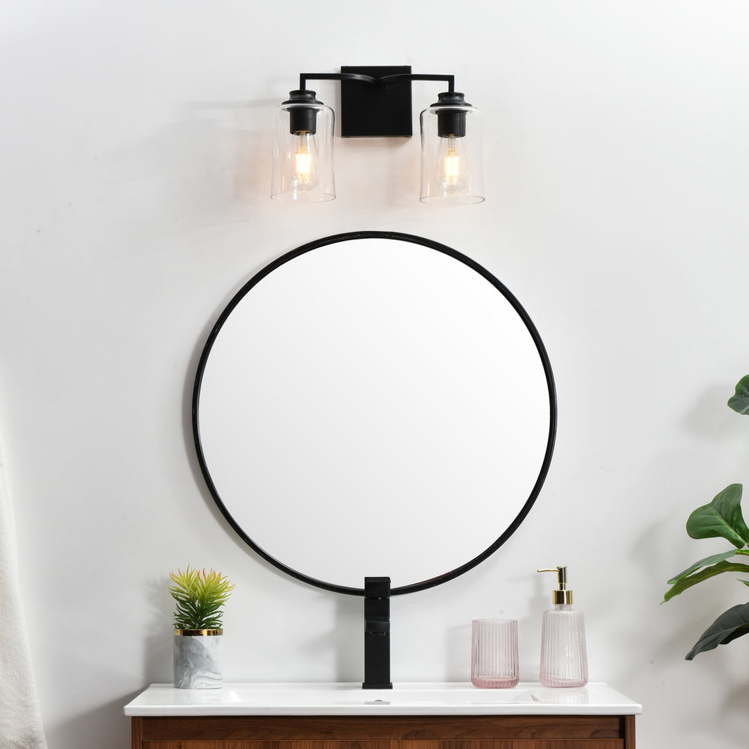 Steel Curve Arm Frame with Clear Cylindrical Glass Shade Vanity Light