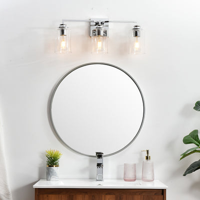 Steel Curve Arm Frame with Clear Cylindrical Glass Shade Vanity Light