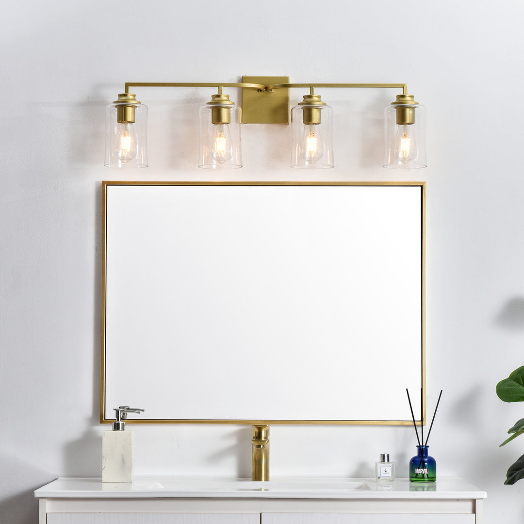 Steel Curve Arm Frame with Clear Cylindrical Glass Shade Vanity Light