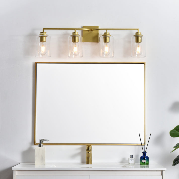 Steel Curve Arm Frame with Clear Cylindrical Glass Shade Vanity Light