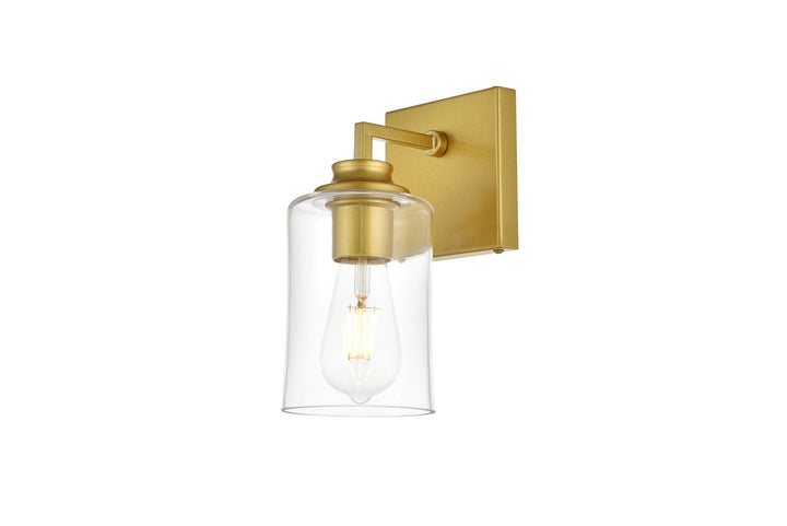 Steel Curve Arm Frame with Clear Cylindrical Glass Shade Wall Sconce by Living District - view 5