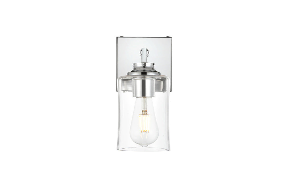 Steel Curve Arm Frame with Clear Cylindrical Glass Shade Wall Sconce