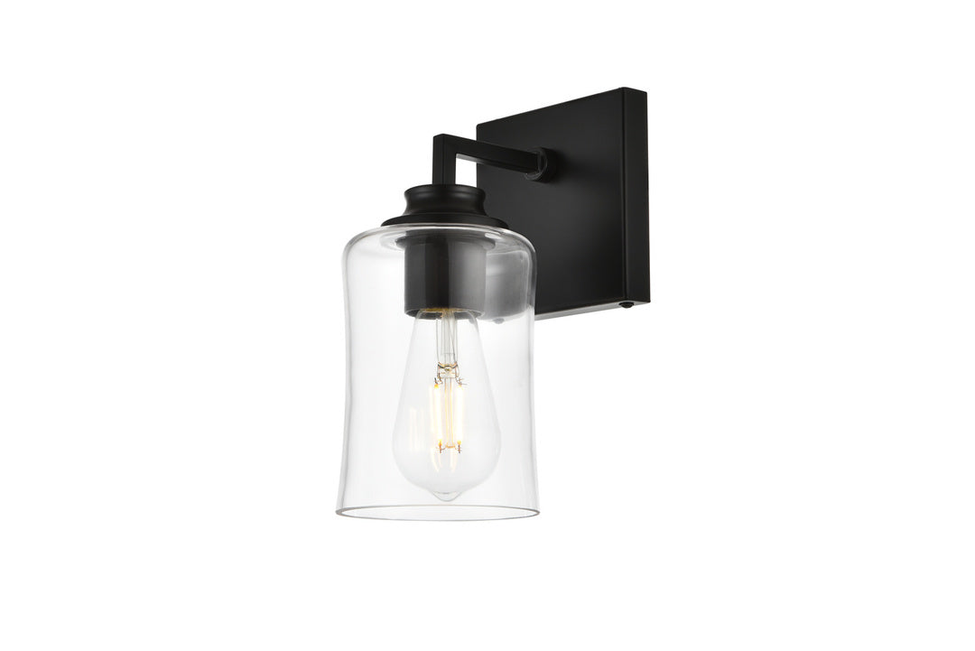 Steel Curve Arm Frame with Clear Cylindrical Glass Shade Wall Sconce by Living District - view 4